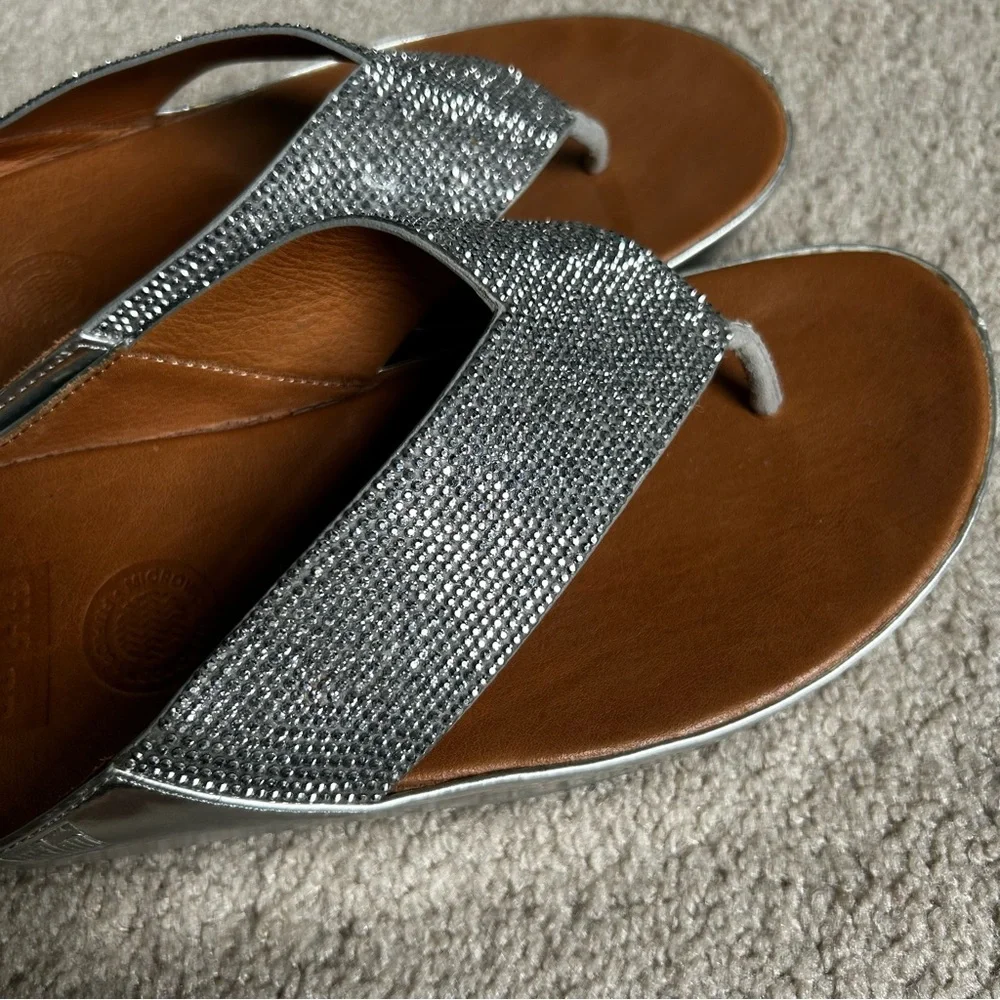 Fitflip Silver Rhinestone Wedge Thong Sandal - Women Size 6 - Picture 6 of 11